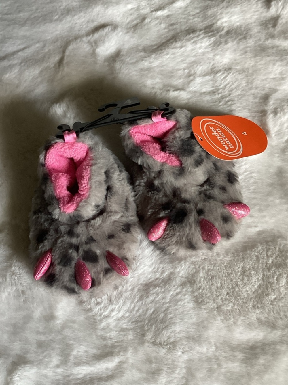 wonder nation Gray Fuzzy Monster Slipper Socks with Pink Accents